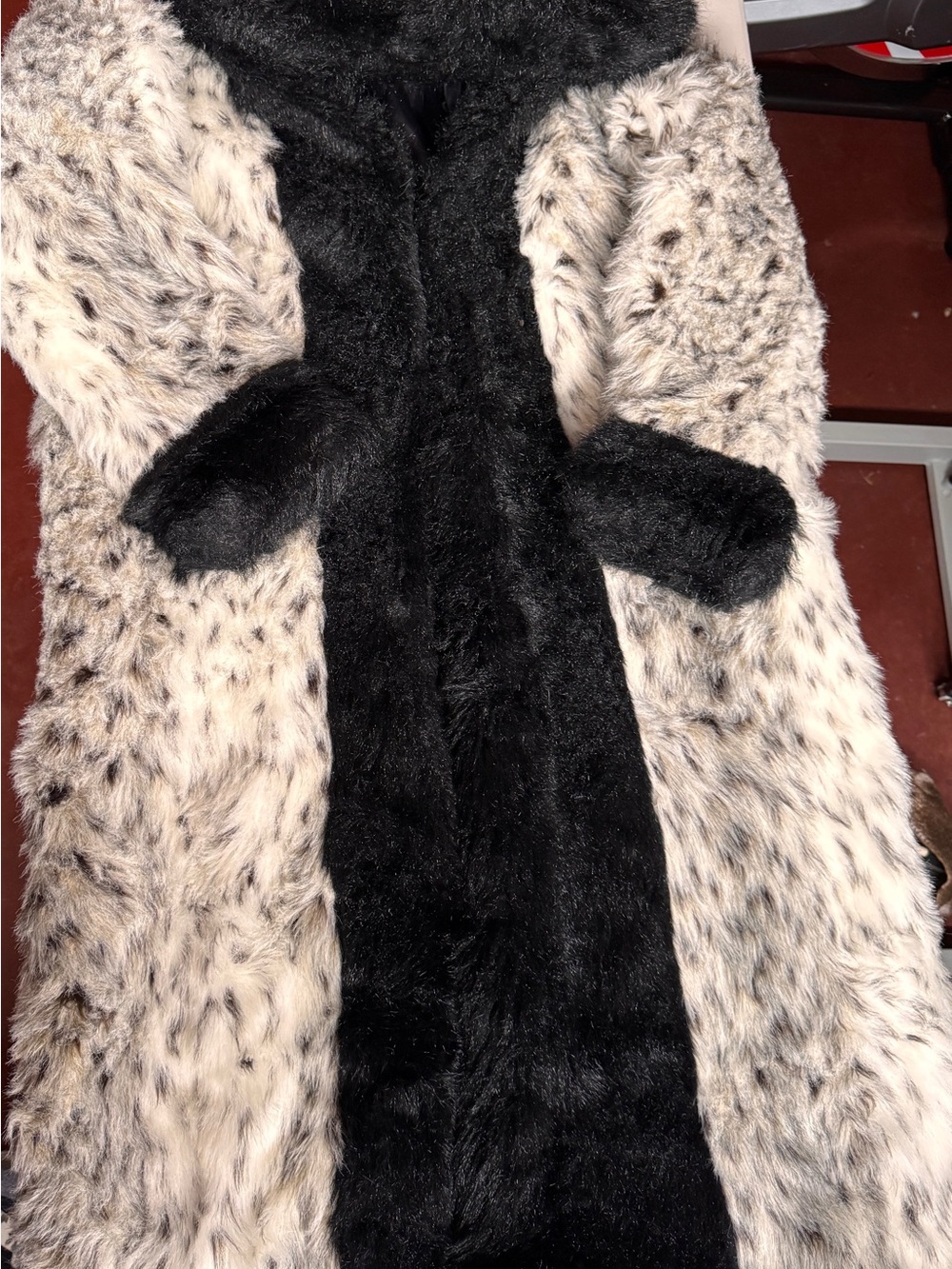 Faux Fur Long Coat - Black and White animal print Burning Man
